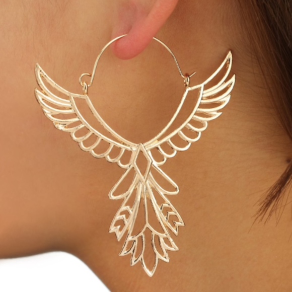 'In Flight' Thunderbird Boho Gold Earrings - Picture 3 of 7